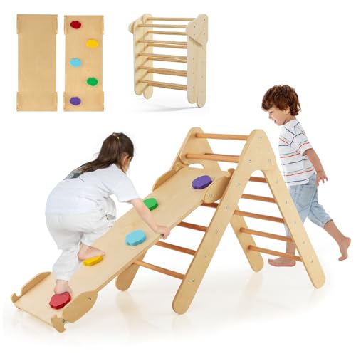 OLAKIDS Pikler Triangle Set 3 in 1 Climbing Toys for Toddlers Wood Montessori Baby Jungle Gym with Ramp Ladder Slide Kids Indoor Playground Activity Play Structure - Image 1