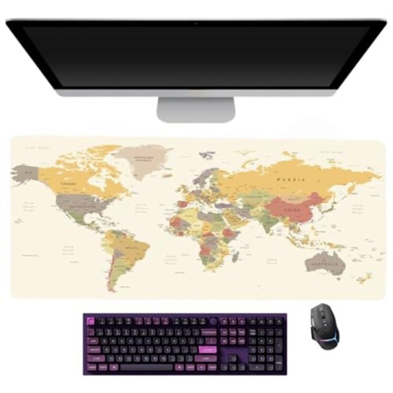 لوحة ماوس ألعاب World Map XL مقاس كبير 80 × 30 سم مع قاعدة مضادة للانزلاق وحواف مخيطة وسطح مقاوم للماء للاعبين والمكتب والمنزل بيج - Image 5