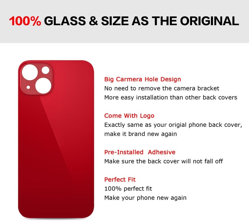 UooFide Rear Back Screen Cover Glass Replacement Compatible with iPhone 13 6.1-Inches All Carriers (Red) - Image 5