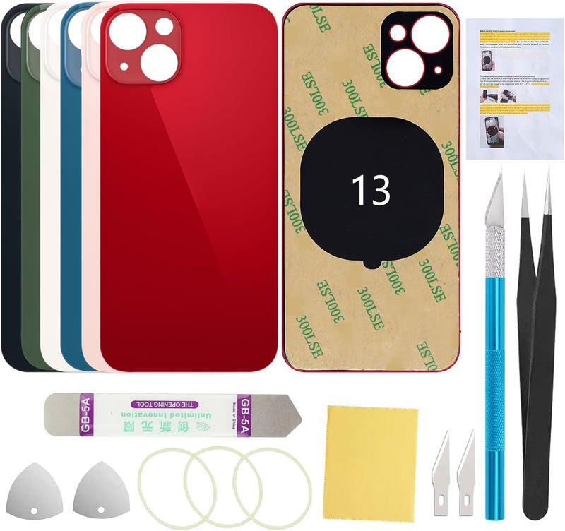 UooFide Rear Back Screen Cover Glass Replacement Compatible with iPhone 13 6.1-Inches All Carriers (Red) - Image 1