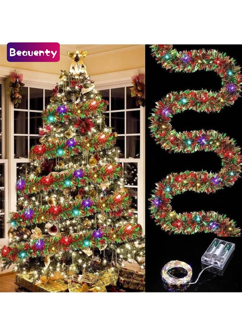 Beauenty Goodern Tinsel Garland,5M Metallic Tree Garland with 50 LED Lights Shiny Party Tinsel Garland Tinsel Ribbon for Wedding Birthday Party Supplies - Image 1
