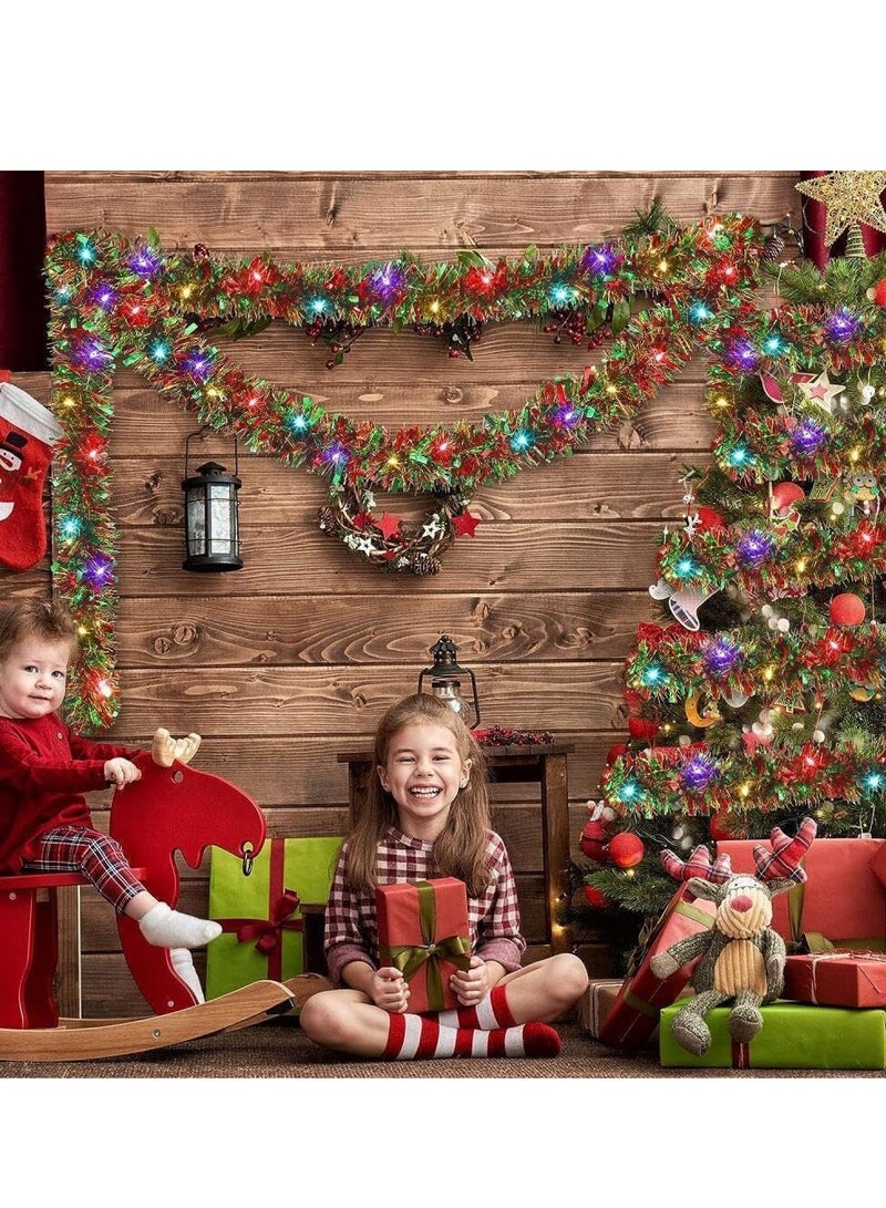 Beauenty Goodern Tinsel Garland,5M Metallic Tree Garland with 50 LED Lights Shiny Party Tinsel Garland Tinsel Ribbon for Wedding Birthday Party Supplies - Image 4