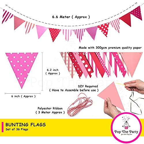 Pop the Party Bunting Flags Banner for Kids Room, Play School Decoration, Birthday Party, Baby Shower (Pink)(Pack of 3) Cardstock Material - Image 2