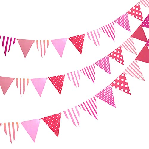 Pop the Party Bunting Flags Banner for Kids Room, Play School Decoration, Birthday Party, Baby Shower (Pink)(Pack of 3) Cardstock Material - Image 1