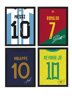 Set of 4, Messi, Ronaldo, Neymar and Mbappe Autographed Jersey Poster with Frame 30x40cm