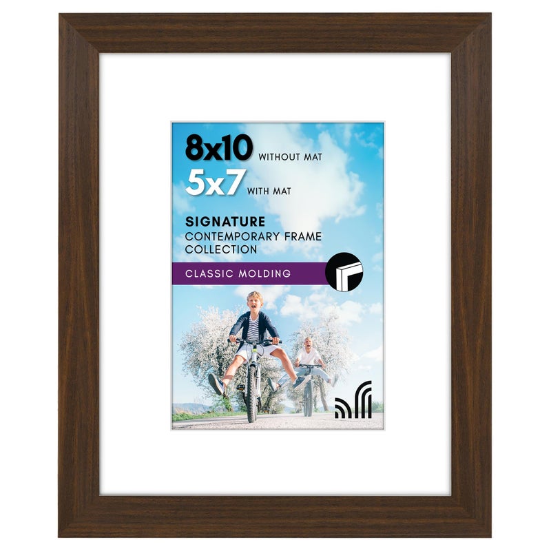 Americanflat 8x10 Picture Frame with ShatterResistant Glass  Use as 5x7 Frame with Mat or Display 8x10 Photo Without Mat  Signature Collection  Photo Frames for Tabletop and Wall  Walnut