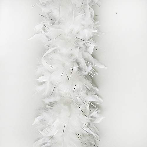 Flydreamfeathers 100 Gram 2 Yard Long Chandelle Feather Boa over 10 Colors, Great for Party, Wedding, Costume (White w/Tinsel) - Image 2
