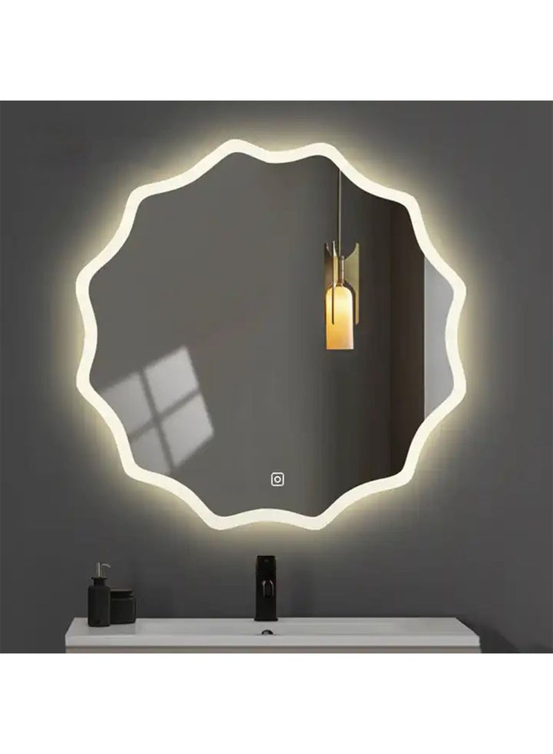 NAFEH LED Round Bathroom Mirror Lighted Makeup Vanity Mirror With Lights Flower Wall Mounted Mirror Dimmable and changing lights - Image 1
