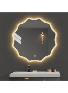 NAFEH LED Round Bathroom Mirror Lighted Makeup Vanity Mirror With Lights Flower Wall Mounted Mirror Dimmable and changing lights  - Image 2