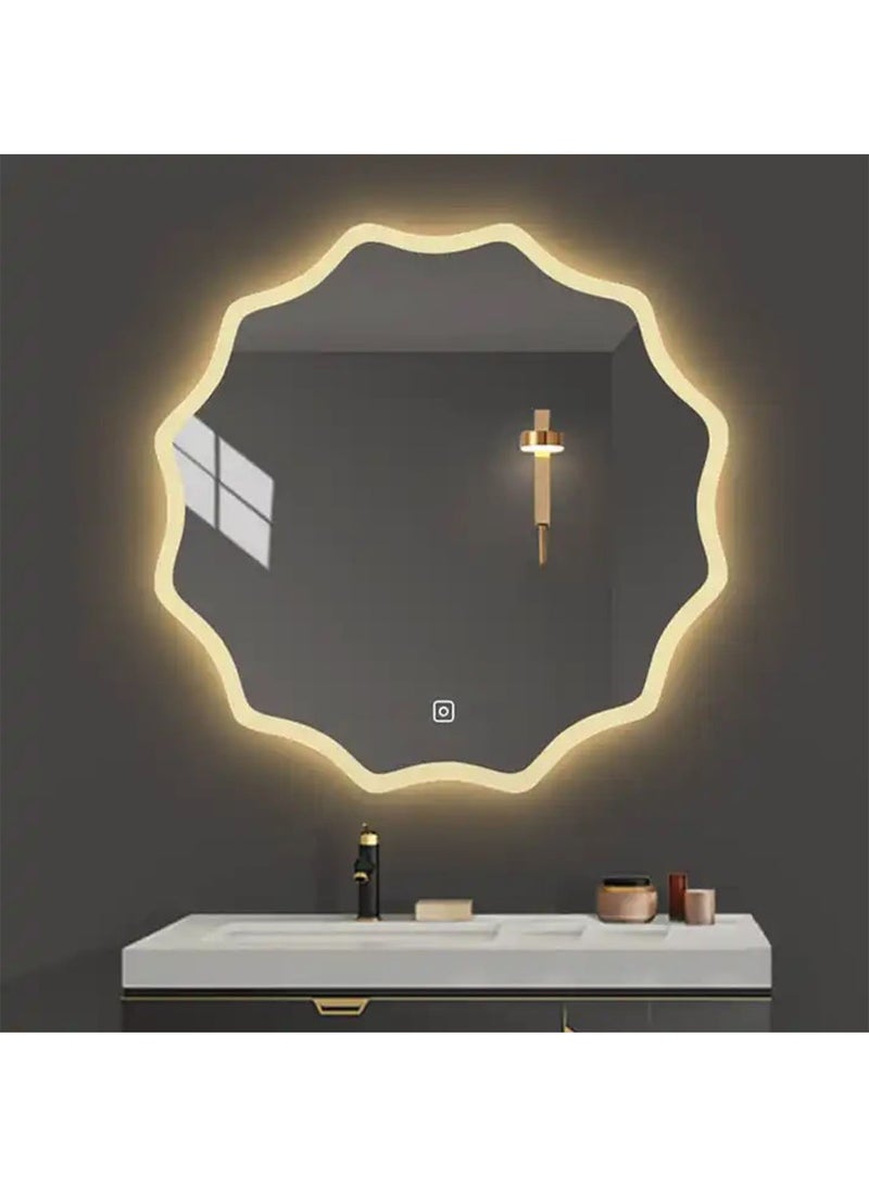 NAFEH LED Round Bathroom Mirror Lighted Makeup Vanity Mirror With Lights Flower Wall Mounted Mirror Dimmable and changing lights - Image 2