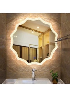 NAFEH LED Round Bathroom Mirror Lighted Makeup Vanity Mirror With Lights Flower Wall Mounted Mirror Dimmable and changing lights  - Image 3