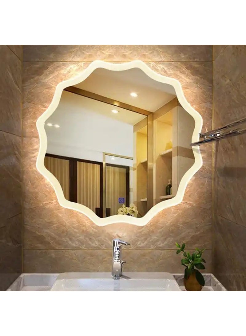 NAFEH LED Round Bathroom Mirror Lighted Makeup Vanity Mirror With Lights Flower Wall Mounted Mirror Dimmable and changing lights - Image 3