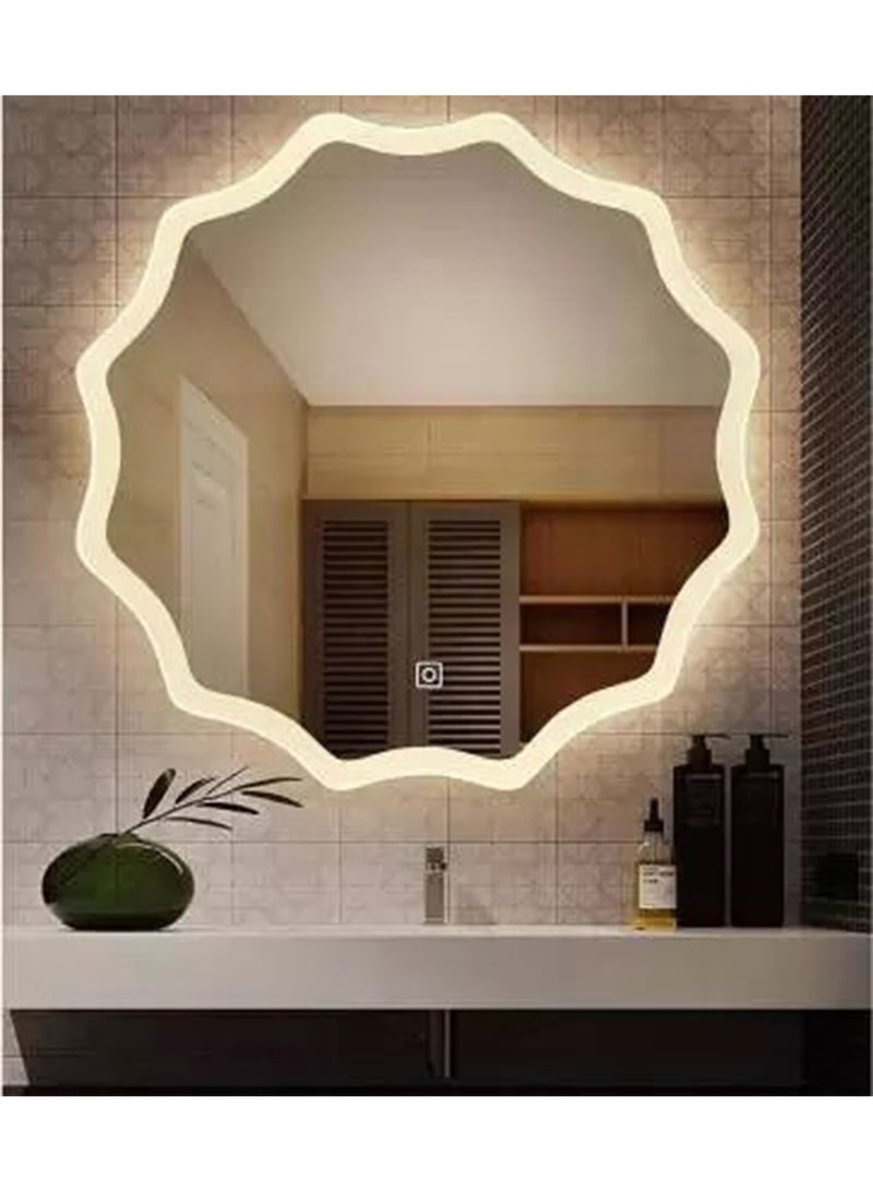 NAFEH LED Round Bathroom Mirror Lighted Makeup Vanity Mirror With Lights Flower Wall Mounted Mirror Dimmable and changing lights - Image 5