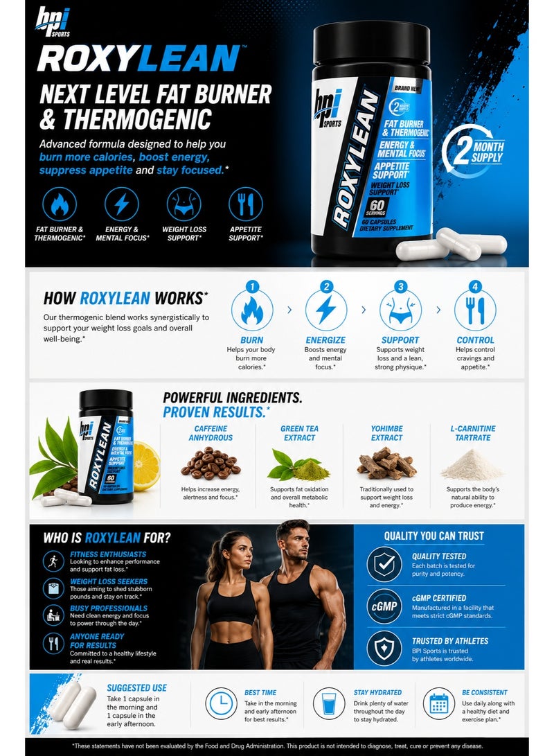 BPI Sports RoxyLean Weight Management Thermogenic Supplement Energy Appetite Focus Support Capsules 60 Count - Image 5