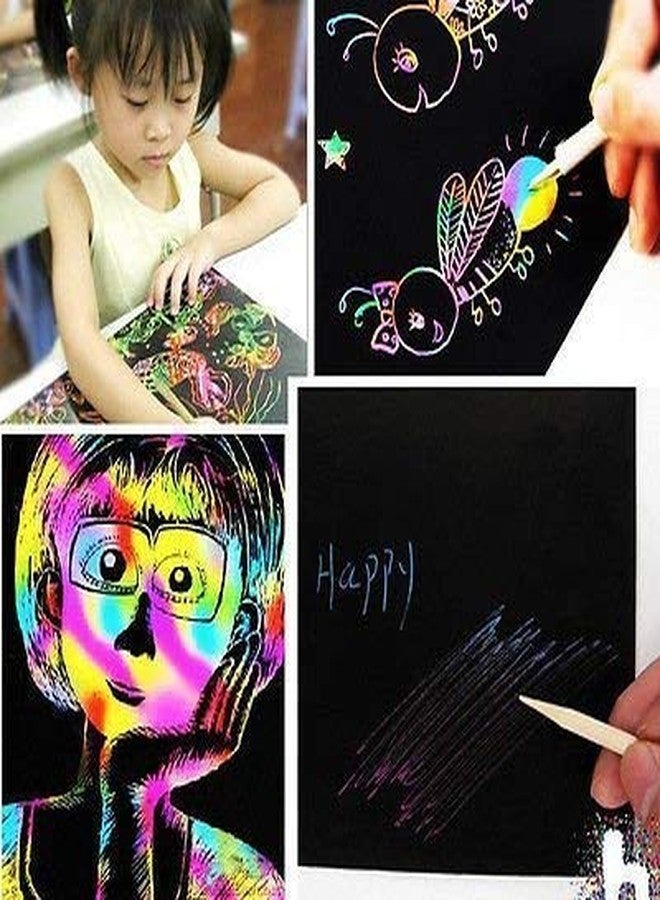 SEVEN HORSE TECH Creative Unique Rainbow Magic Colorful Art Scribble Black Drawing Scratch Book For Kids Adults Return Birthday Gits With Stick (A4 Size, 10 Pages),1 Count - Image 4