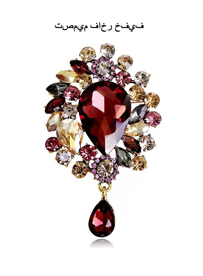 Beyond Light Luxury Crystal Brooche, Anti Rust and Anti Fading Alloy Brooch Pins, Corsage Scarf Clip Women Girls (Red) - Image 1