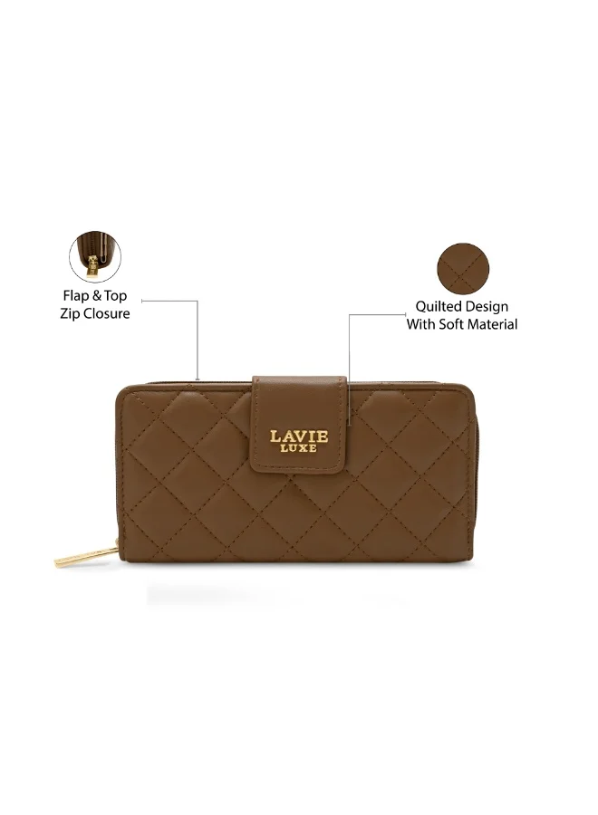 Lavie Luxe Women's Diamond25 Bifold Zip Wallet (Tan)
