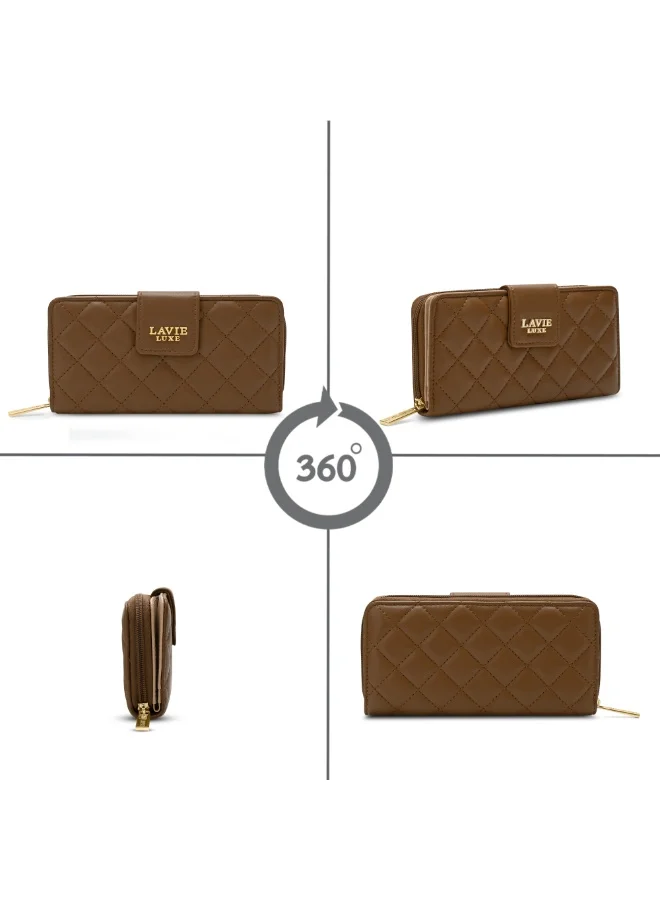 Lavie Luxe Women's Diamond25 Bifold Zip Wallet (Tan)