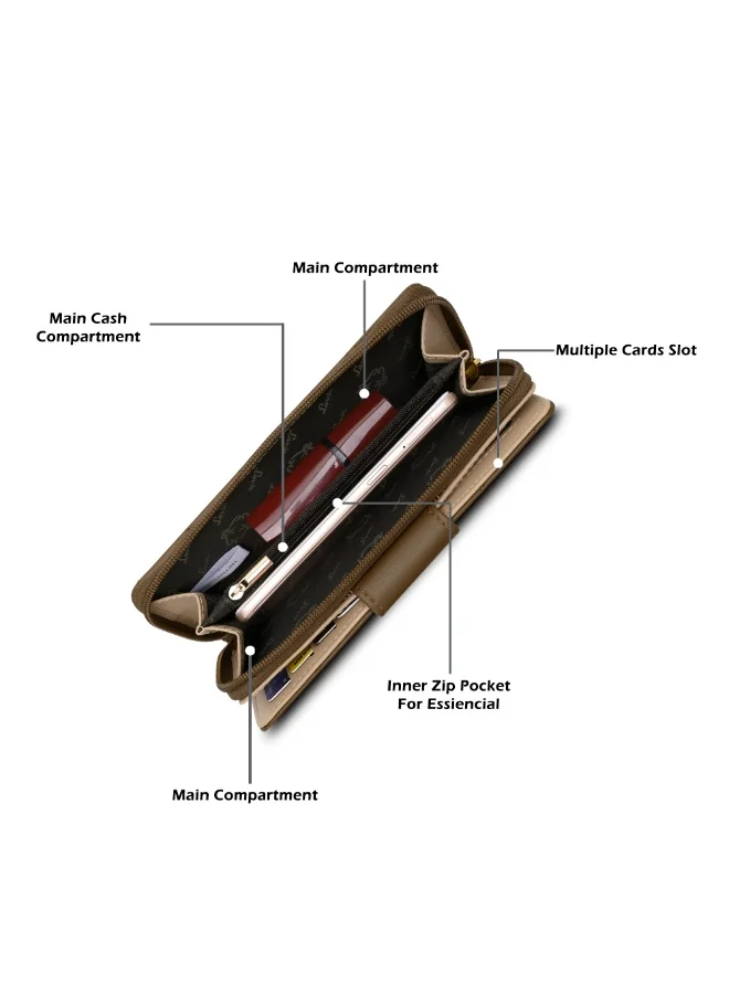 Lavie Luxe Women's Diamond25 Bifold Zip Wallet (Tan)