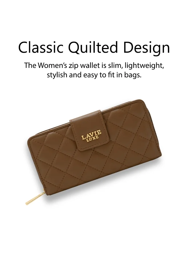 Lavie Luxe Women's Diamond25 Bifold Zip Wallet (Tan)