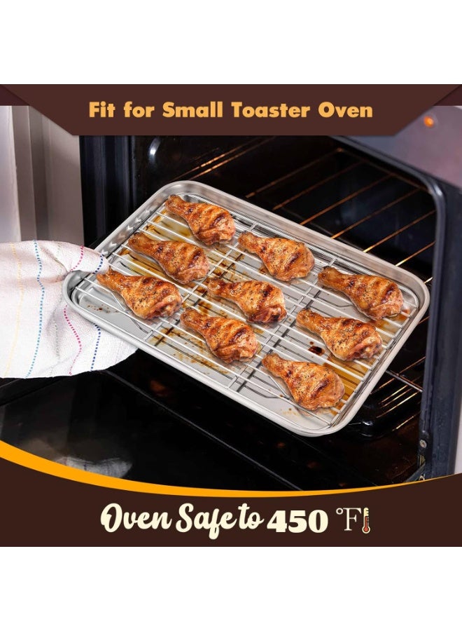 Soofam Metal Toaster Oven Tray Set, 10.5”x8.3” Small Stainless Steel Baking Pan with Wire Rack for Cooking Broiling, Rimmed Metal Sheet for Roasting Cooling Cookie Bacon Steak - Image 2