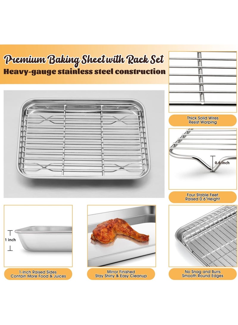 Soofam Metal Toaster Oven Tray Set, 10.5”x8.3” Small Stainless Steel Baking Pan with Wire Rack for Cooking Broiling, Rimmed Metal Sheet for Roasting Cooling Cookie Bacon Steak - Image 5