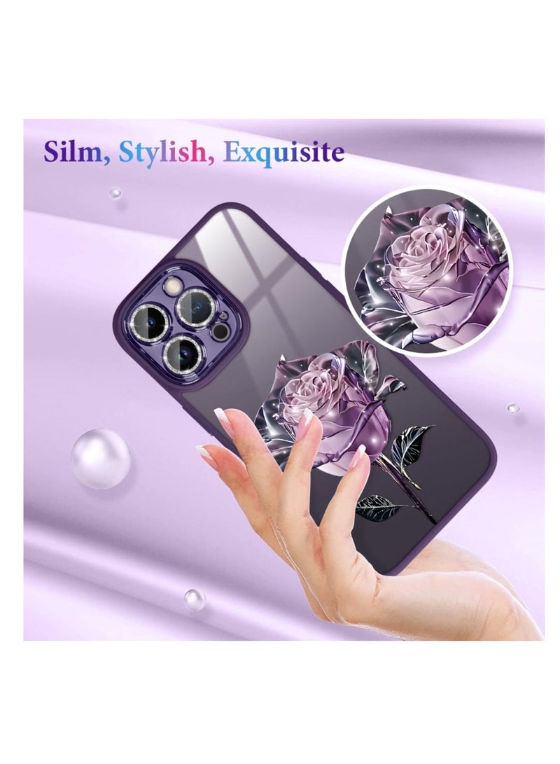 SYOSI for iPhone 14 Pro Max Phone Case, Clear with Floral Pattern Design, Shockproof Protective Cover, with Glitter Camera Lens Protector, for Women Girls - Image 3