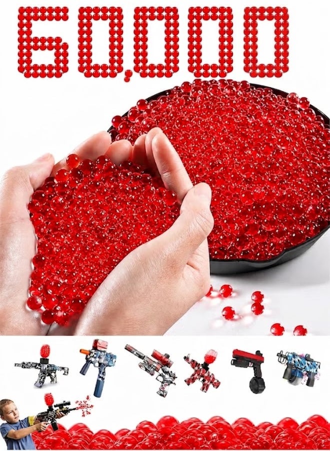 Kidzilla, Gel Blaster Beads 60000PCS – 7 Water Gel Balls for Splatter Ball Gun, Non-Toxic Refill Ammo in Storage Bottle, Red, 8mm - Image 1