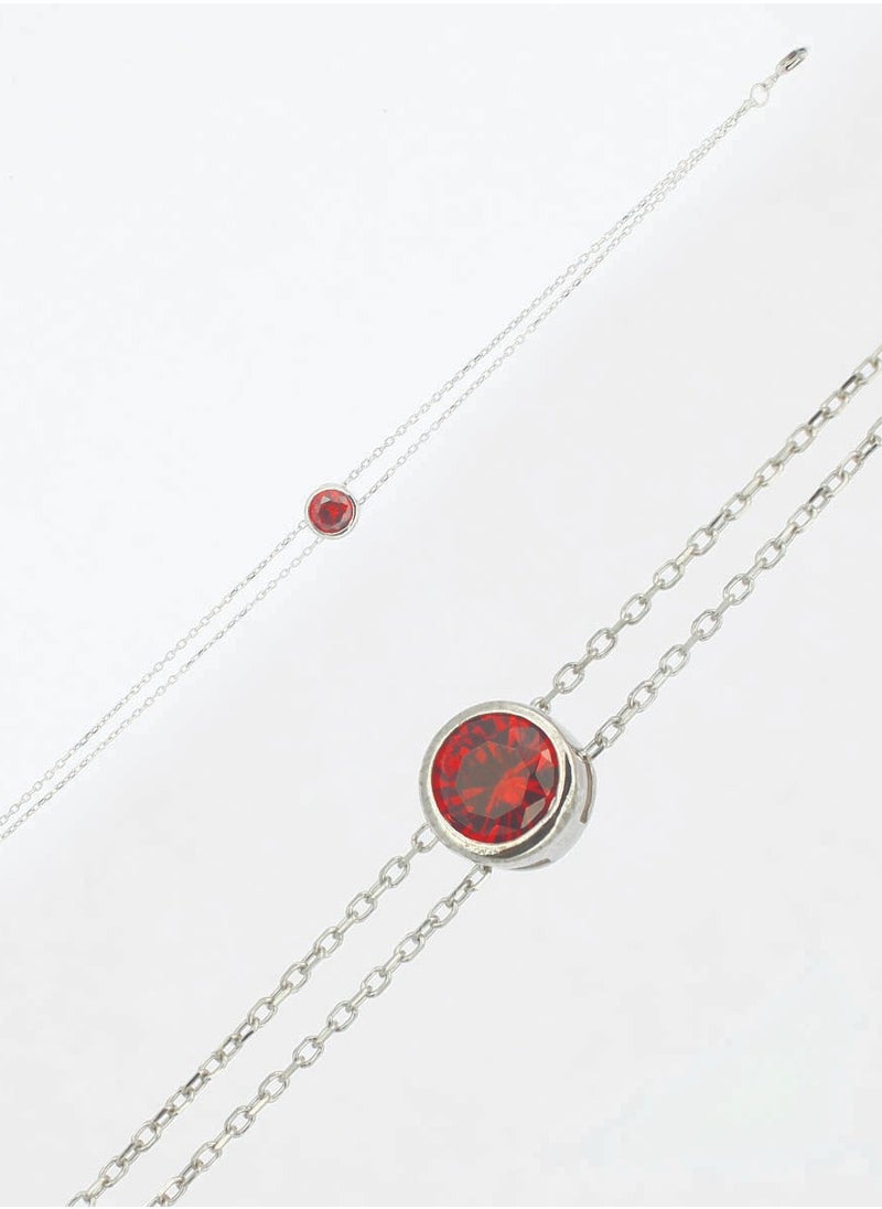 EMNON - 925 Sterling Silver Jewelry Rhodium Plated Solitaire Garnet CZ-Red Bracelet 100% Precious Metal Gift for Women- Emnon10BR - Image 1