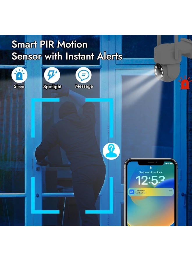 KASTWAVE Outdoor Home Security Cameras, 2K HD Color Night Vision, Solar Camera with PIR Detection, Pan Tilt, 4X Zoom, 2.4GHz Wi-Fi, IP66 Waterproof, Spotlight/Siren, SD/Cloud Storage - Image 3