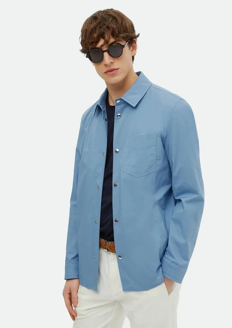 RAMSEY Blue Regular Fit Shirt Collar Casual Weaving Coat