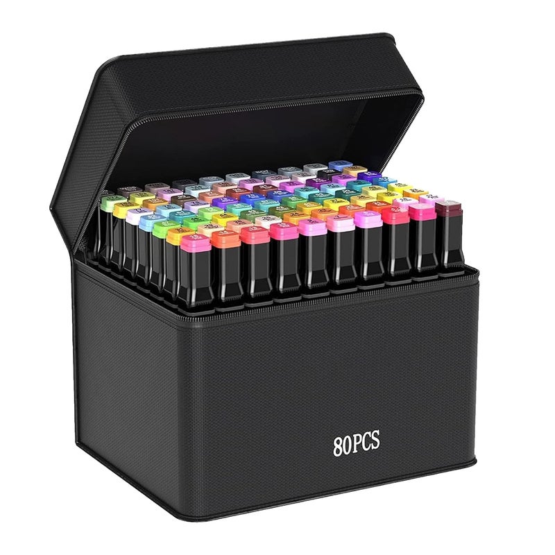 Bafumiu Bafumiu 80 Childrens Felt Tip Pens Set Marker Pens Suitable for Children and Adults Includes Black Bag for Design Comics Rendering DIY Projects 