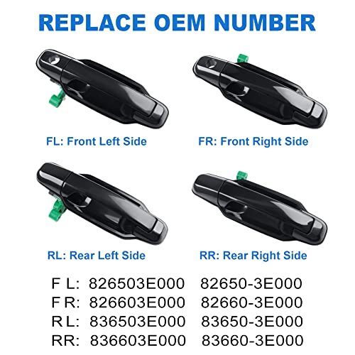 JDMON Front Rear Left & Right Exterior Door Handles Replacement for Kia Sorento 2003 2004 2005 2006 2007 2008 2009 Replaces 82650-3E000 82660-3E000 82660-3E000 83660-3E000 Black 4Pcs - Image 3