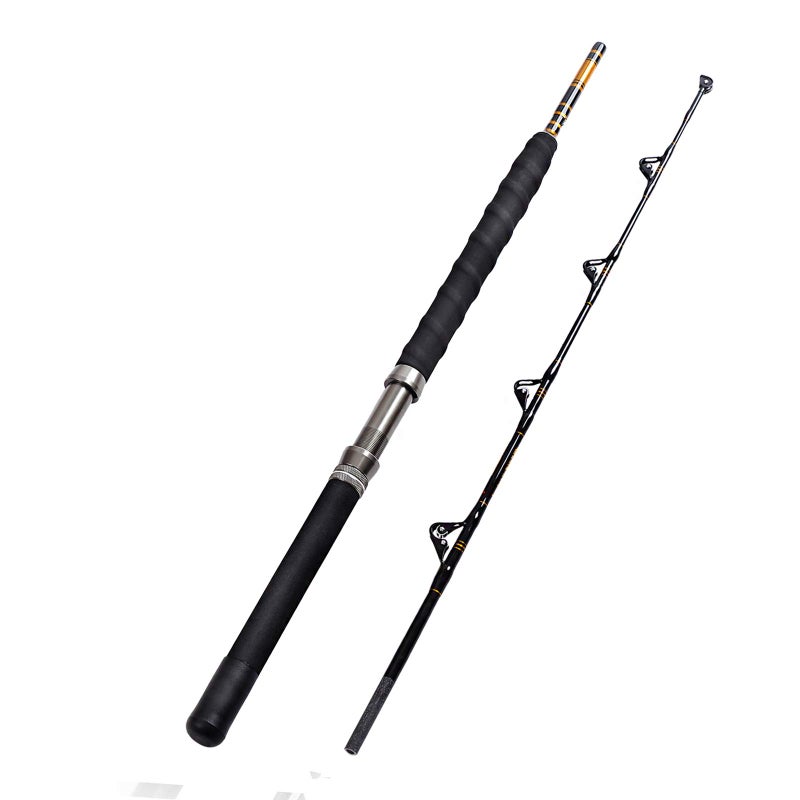 Fiblink 1-Piece/2-Piece Saltwater Offshore Heavy Trolling Rod Big Game Roller Rod Conventional Boat Fishing Pole with Roller Guides (2-Piece,5’6”,30-50LB) - Image 1
