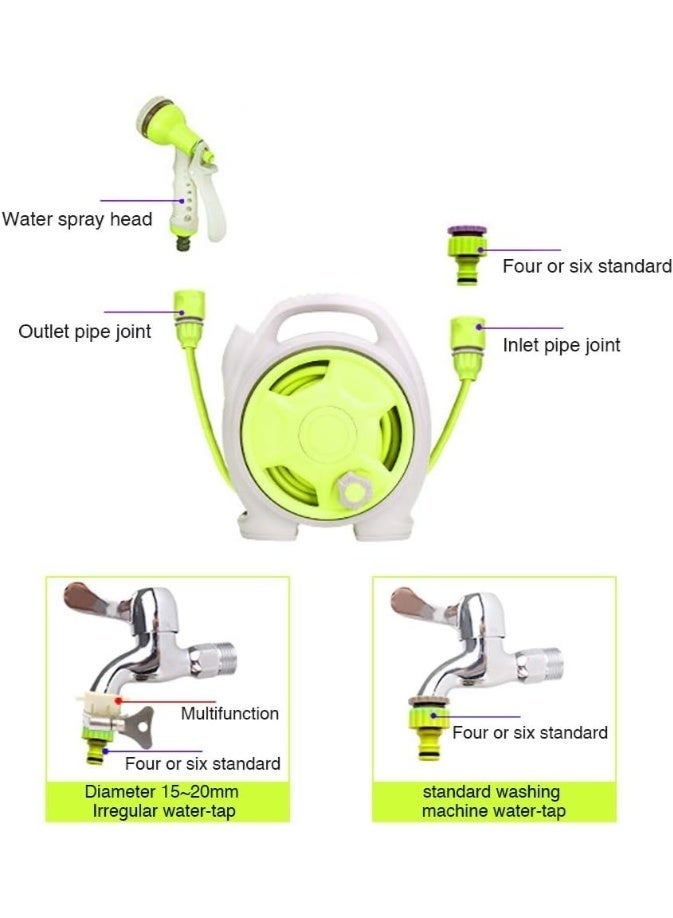 WALALLA Retractable Garden Hose Reel Convenient 15m Portable Hose with 6-Function Spray Nozzle for Versatile Watering, Cleaning, and More,Light Green - Image 4