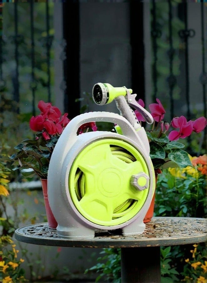 WALALLA Retractable Garden Hose Reel Convenient 15m Portable Hose with 6-Function Spray Nozzle for Versatile Watering, Cleaning, and More,Light Green - Image 1