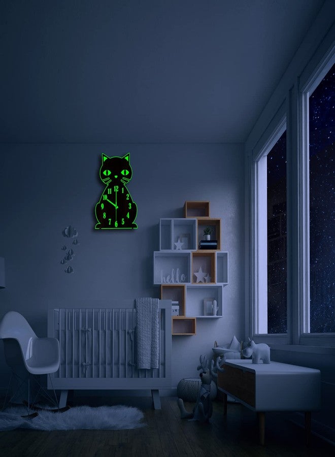 Crosstime Cat Wall Clock Glow in The Dark - Silent Luminous Clock for Bedroom Living Room Home Decor,Cute Unique Gifts for Kids,Cat Lovers- Black - Image 2