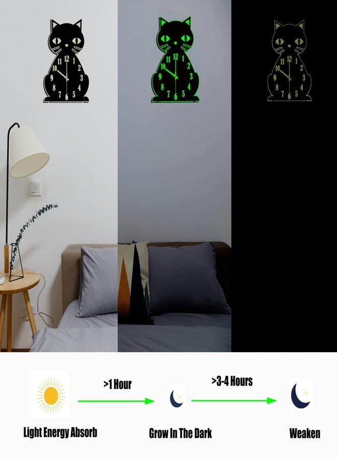 Crosstime Cat Wall Clock Glow in The Dark - Silent Luminous Clock for Bedroom Living Room Home Decor,Cute Unique Gifts for Kids,Cat Lovers- Black - Image 4