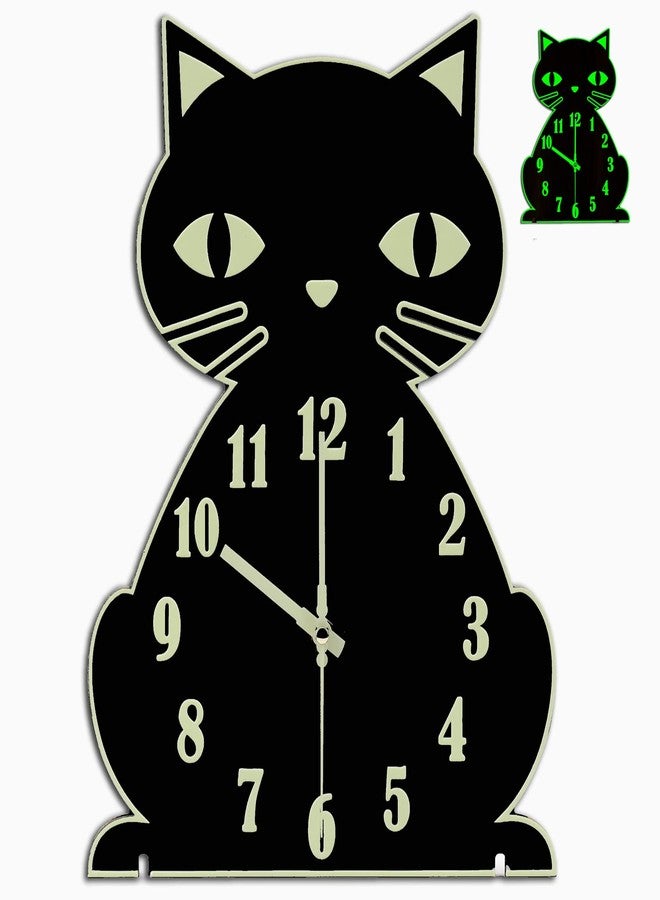 Crosstime Cat Wall Clock Glow in The Dark - Silent Luminous Clock for Bedroom Living Room Home Decor,Cute Unique Gifts for Kids,Cat Lovers- Black - Image 1
