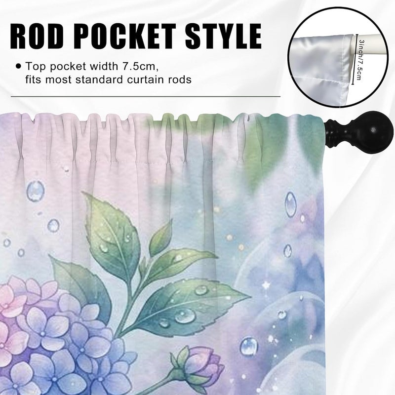 Hydrangea Kitchen Curtains, Floral Watercolor Leaf Bubble Spring Violet Light Filtering Kitchen Curtains for Window Over Sink 28x39 Inch - Image 5