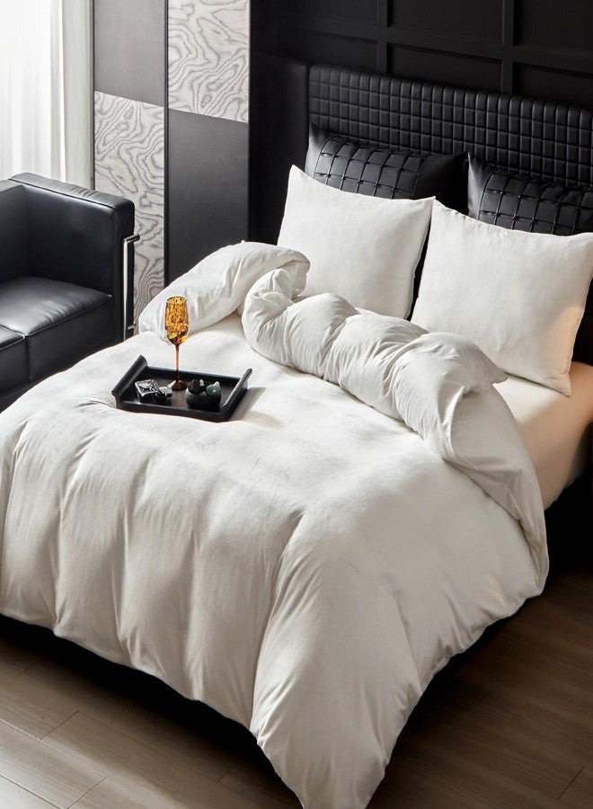WARMDERN White Flannel Velvet Duvet Cover Queen Size Duvet Cover Bedding Sets, 3pcs Ultra Soft Luxury Textured Modern Crystal Velvet Duvet Covers with Zipper Closure(White, Queen) - Image 2