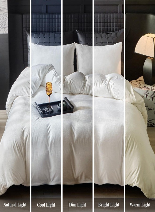 WARMDERN White Flannel Velvet Duvet Cover Queen Size Duvet Cover Bedding Sets, 3pcs Ultra Soft Luxury Textured Modern Crystal Velvet Duvet Covers with Zipper Closure(White, Queen) - Image 3