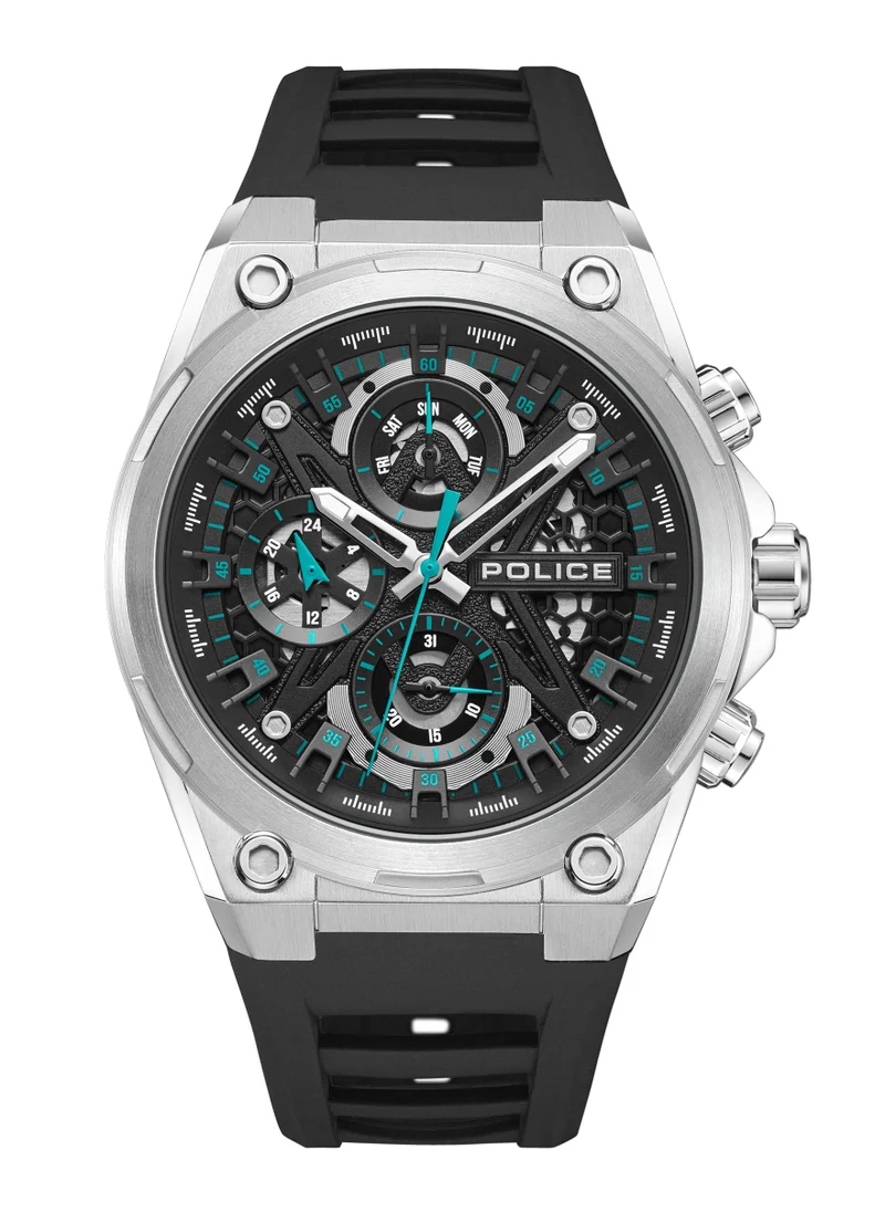 بوليس Sonic Black Dial Black Silicone Strap Gents Chronograph Watch With Stainless Steel Case