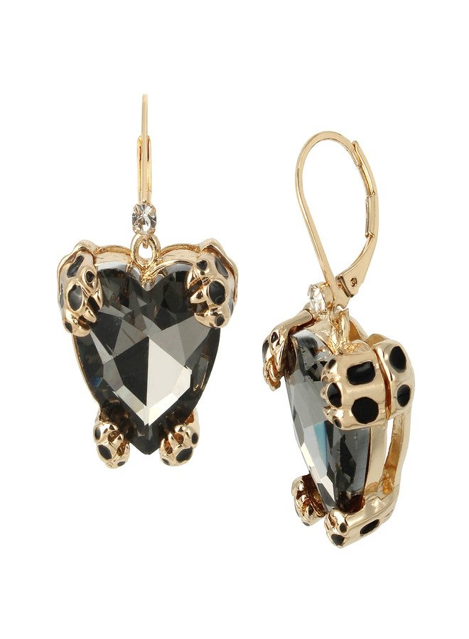 Betsey Johnson Betsey Leopard Heart Drop Earrings, BLACK DIAMOND, (360565GLD010) - Image 1