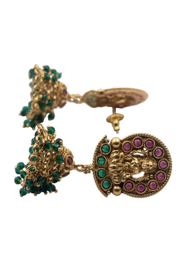 StileAdda Gold-Plated Temple Necklace Set with Green Stones and Earrings - Image 5