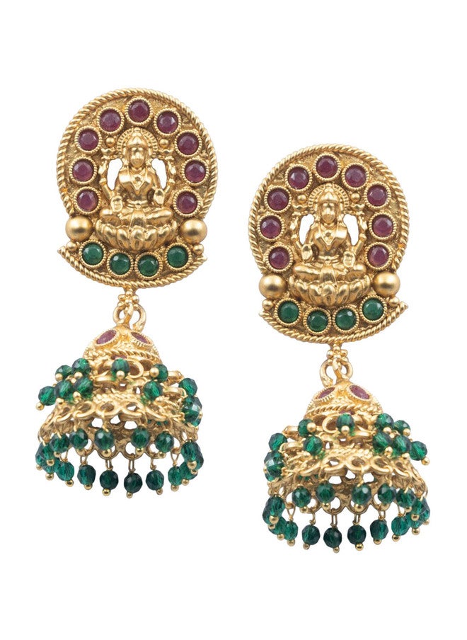 StileAdda Gold-Plated Temple Necklace Set with Green Stones and Earrings - Image 4