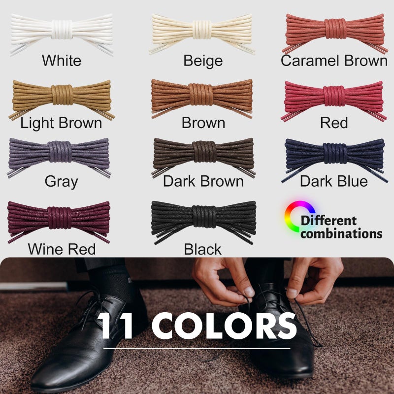 Stepace 1/8" Waxed Round Shoe Laces, [2 Pair] Oxford Shoelaces for Boots and Dress Shoes Brown-86 - Image 5
