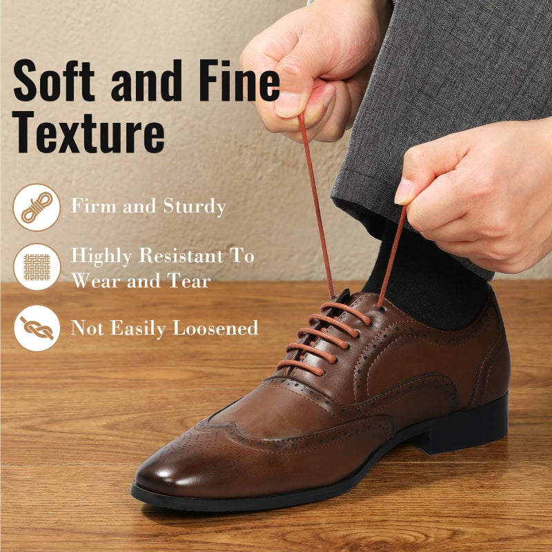 Stepace 1/8" Waxed Round Shoe Laces, [2 Pair] Oxford Shoelaces for Boots and Dress Shoes Brown-86 - Image 3