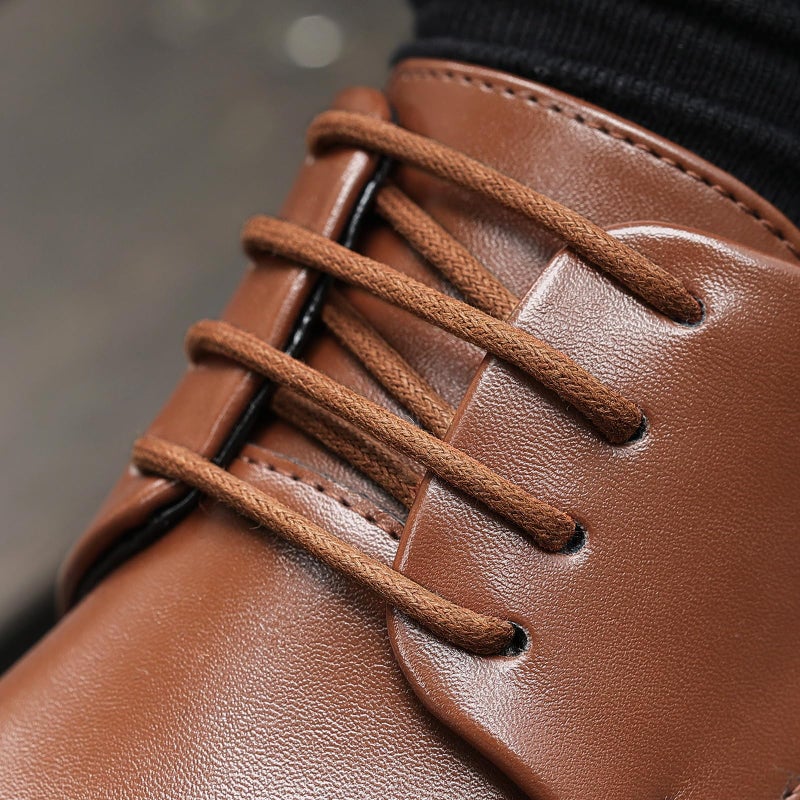 Stepace 1/8" Waxed Round Shoe Laces, [2 Pair] Oxford Shoelaces for Boots and Dress Shoes Brown-86 - Image 2