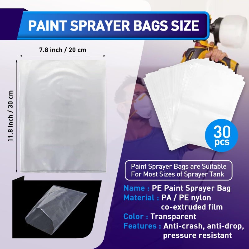 KOTESLLOE 30 Pcs Paint Sprayer Bags, 7.8'' X 11.8'' Sprayer Cup Liners, Transparent Spray Gun Cup Canister Liners for Wagner Paint Sprayer Parts - Image 2